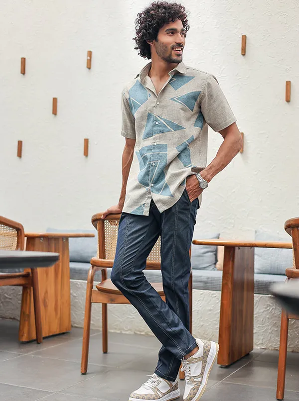 Premium_Cotton_Slub_Geometric_Print_Shirt_Earthy_Beige_Arctic_Blue_Earth_Tone