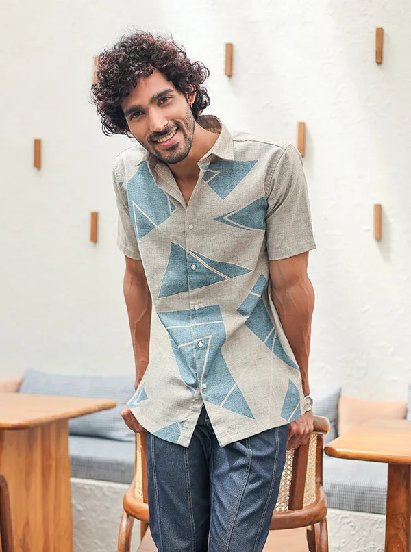 Premium_Cotton_Slub_Geometric_Print_Shirt_Earthy_Beige_Arctic_Blue_Earth_Tone