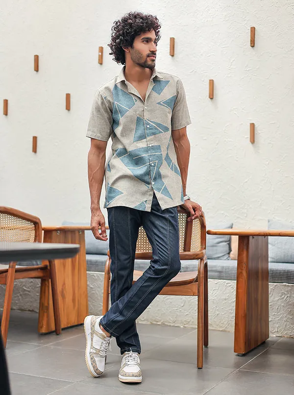 Premium_Cotton_Slub_Geometric_Print_Shirt_Earthy_Beige_Arctic_Blue_Earth_Tone