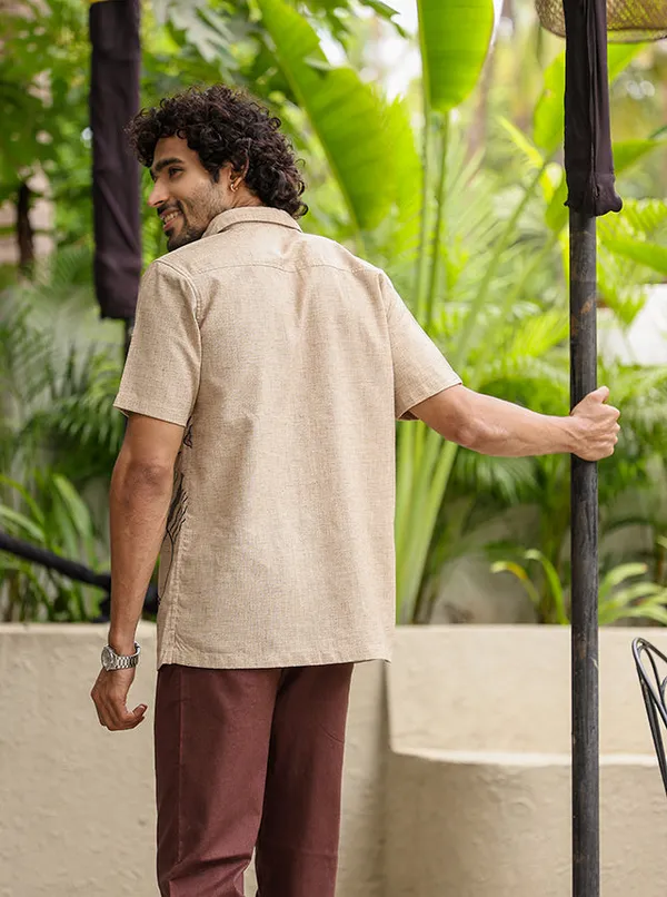 Earthy_Hand_Illustrated_Floral_Cotton_Slub_Shirt_Breathable_Half_Sleeve_Casual_Wear_Earth_Tone