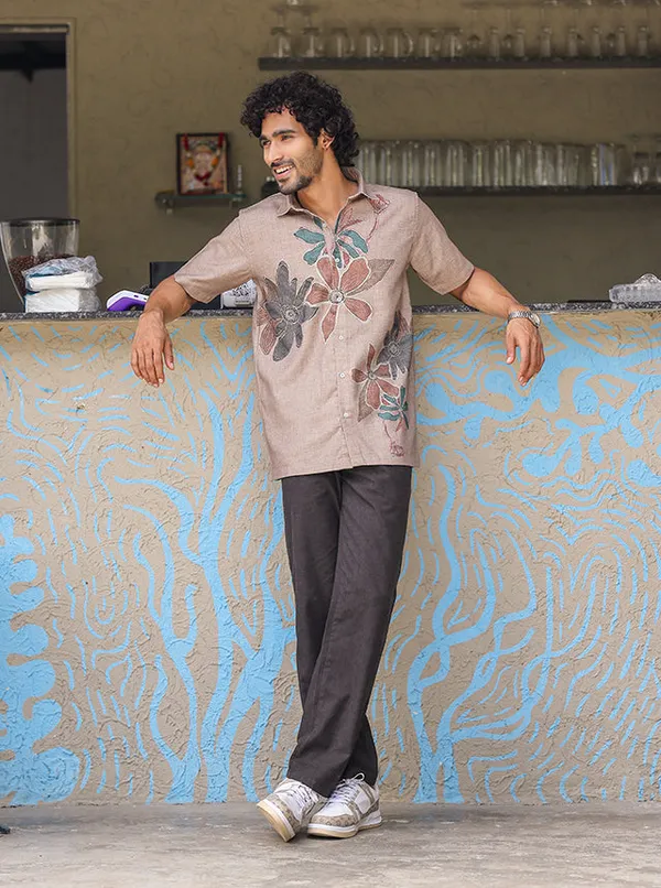 Artisanal_Rose_Floral_Cotton_Slub_Shirt_Hand_Illustrated_Botanical_Print_Dusty_Rose
