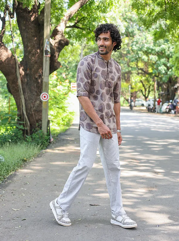Earthy_Pebble_Print_Short_Kurta_Premium_Cotton_Viscose_Blend_Pearl