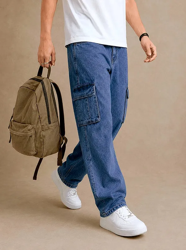 Premium_100_Cotton_Non_Stretch_Denim_Cargo_Pants_Vintage_Wash_Blue_Denim_Blue