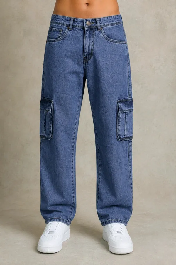 Premium_100_Cotton_Non_Stretch_Denim_Cargo_Pants_Vintage_Wash_Blue_Denim_Blue