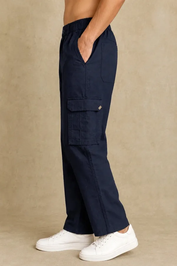 Premium_Cotton_Linen_Slub_Mens_Cargo_Pants_Deep_Navy_Blue_Midnight_Navy