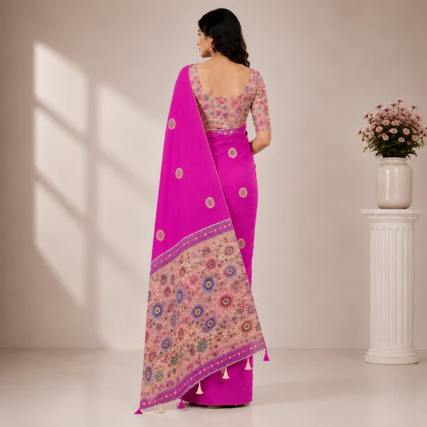 Pink_Linen_Floral_Print_Saree_For_Women