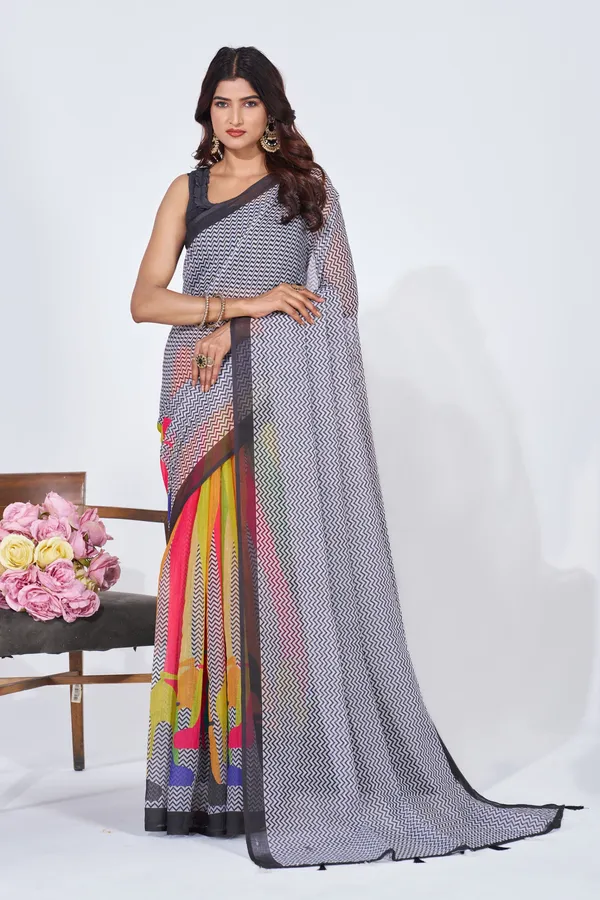 Multicolor_Linen_Floral_Embroidered_Saree_With_Blouse_For_Women