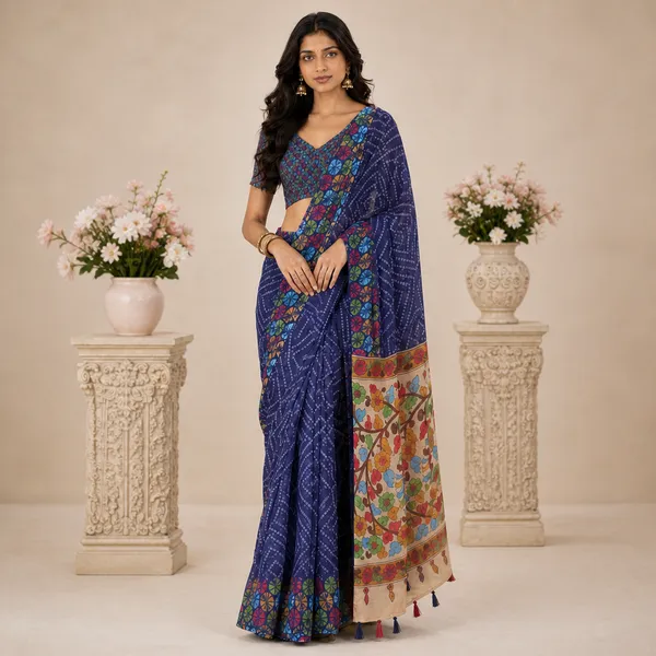 Blue_Cotton_Floral_Print_Saree_With_Blouse_For_Women