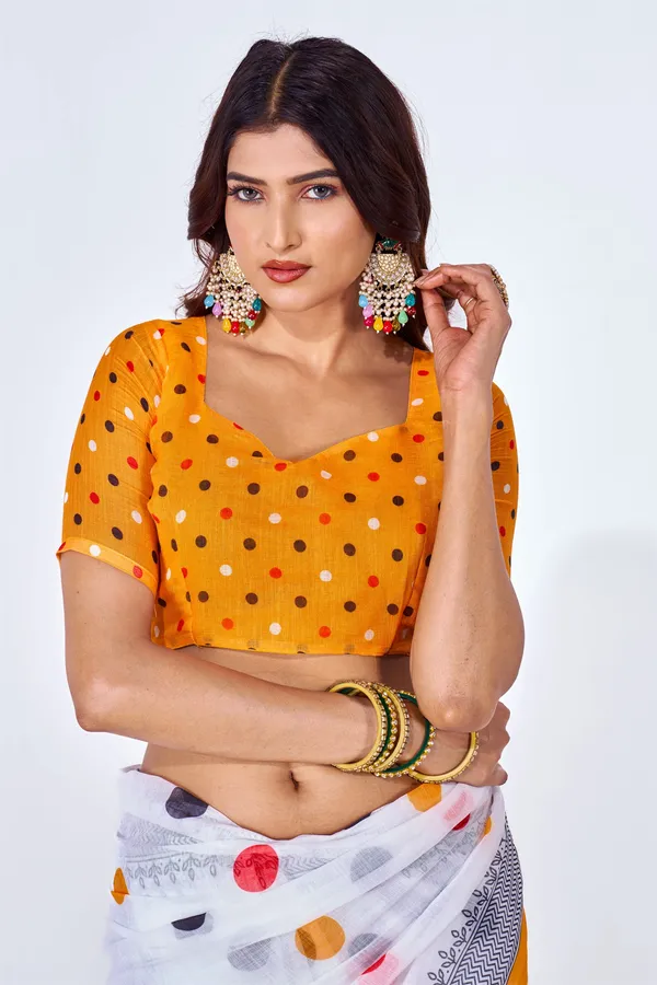 Multicolor_Linen_Printed_Saree_With_Embroidered_Blouse_For_Women