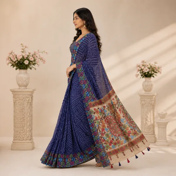 Blue_Cotton_Floral_Print_Saree_With_Blouse_For_Women