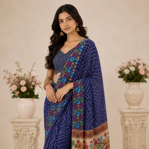 Blue_Cotton_Floral_Print_Saree_With_Blouse_For_Women