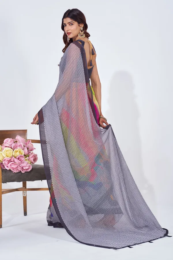 Multicolor_Linen_Floral_Embroidered_Saree_With_Blouse_For_Women