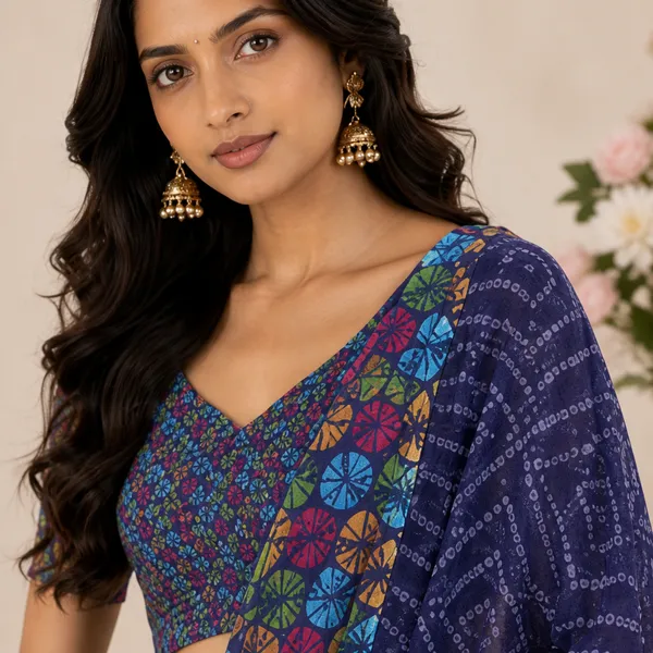 Blue_Cotton_Floral_Print_Saree_With_Blouse_For_Women