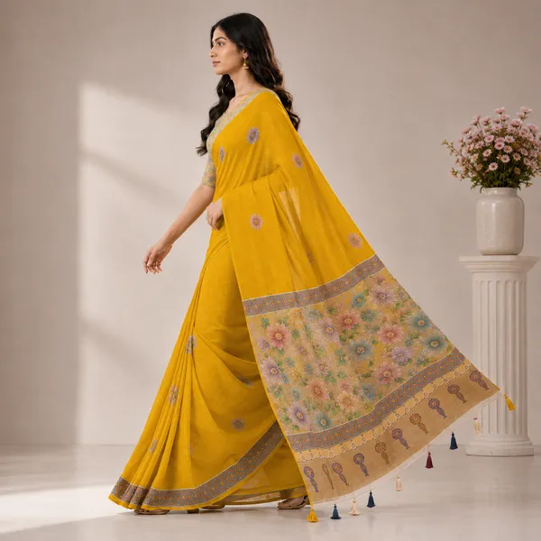 Mustard_Organza_Floral_Embroidered_Saree_With_Blouse_For_Women