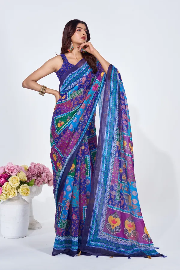 Blue_Cotton_Woven_Polka_Dot_Saree_For_Women