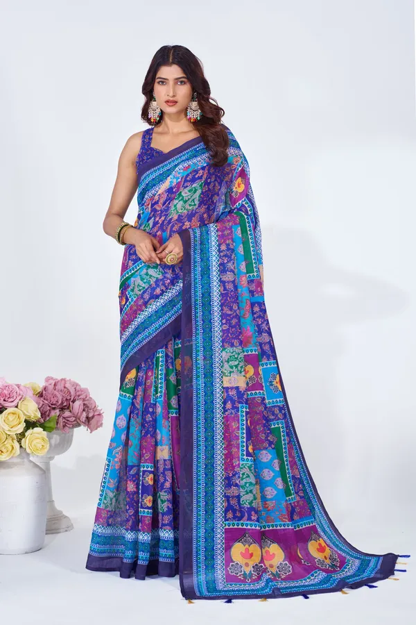Blue_Cotton_Woven_Polka_Dot_Saree_For_Women