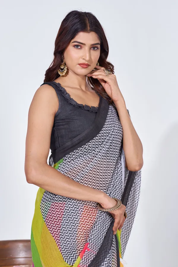 Multicolor_Linen_Floral_Embroidered_Saree_With_Blouse_For_Women