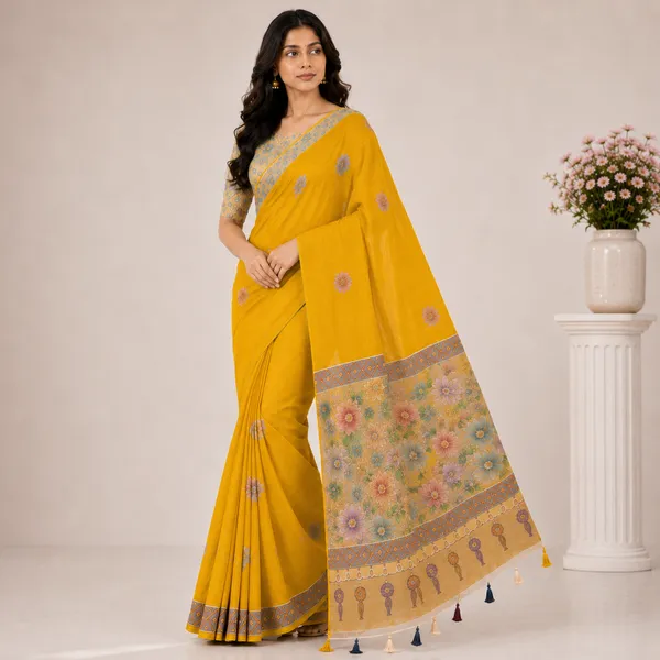 Mustard_Organza_Floral_Embroidered_Saree_With_Blouse_For_Women