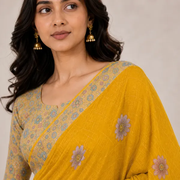 Mustard_Organza_Floral_Embroidered_Saree_With_Blouse_For_Women