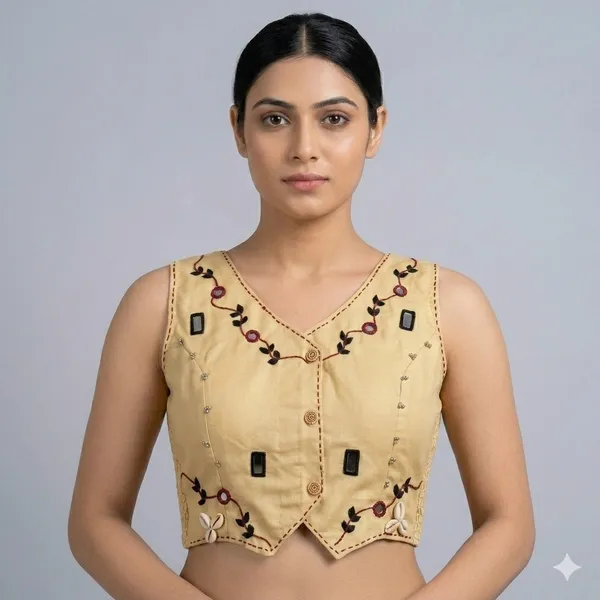 Cream_Cotton_Sleeveless_Mirror_Work_Vest_Blouse_For_Women