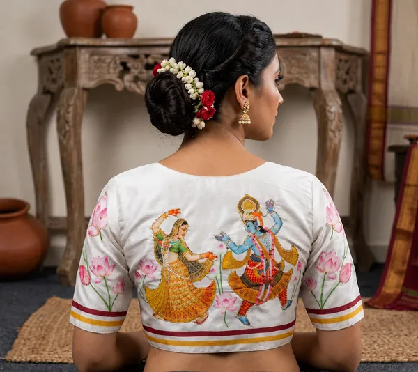 White_Cotton_Silk_Hand-Painted_Scoop_Neck_Choli_For_Women