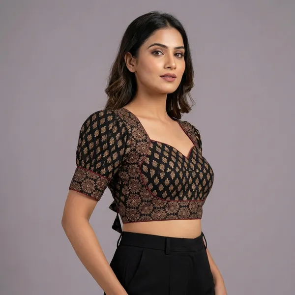 Black_Cotton_Puff_Sleeve_Sweetheart_Neck_Print_Blouse_For_Women