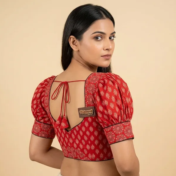 Red_Cotton_Puff_Sleeve_Sweetheart_Neck_Print_Blouse_For_Women