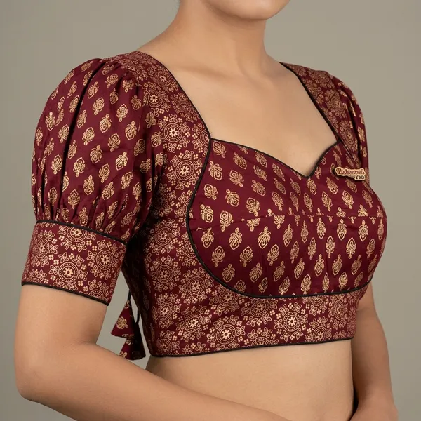 Maroon_Cotton_Puff_Sleeve_Sweetheart_Neck_Print_Blouse_For_Women