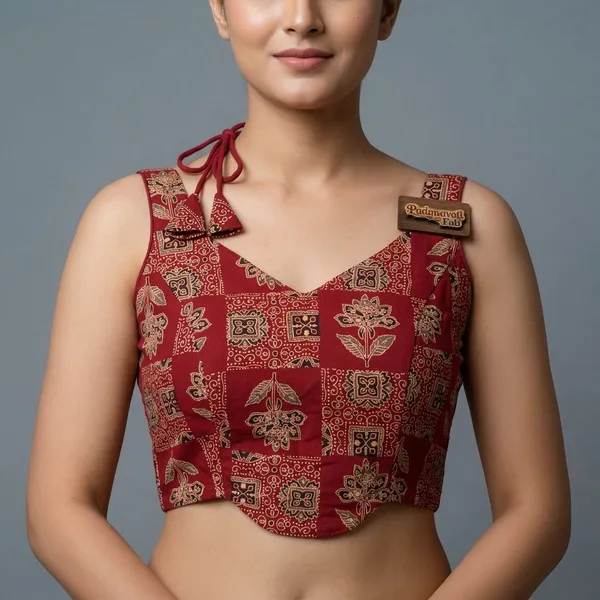 Maroon_Cotton_Ajrakh_Block-Print_Sleeveless_Blouse_For_Women