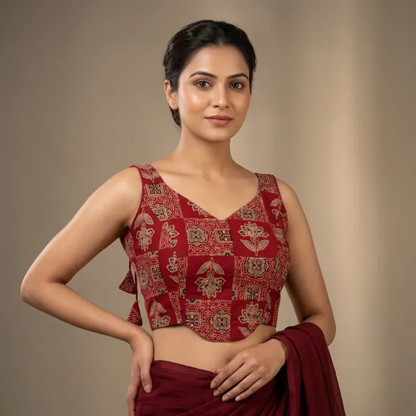 Maroon_Cotton_Ajrakh_Block-Print_Sleeveless_Blouse_For_Women
