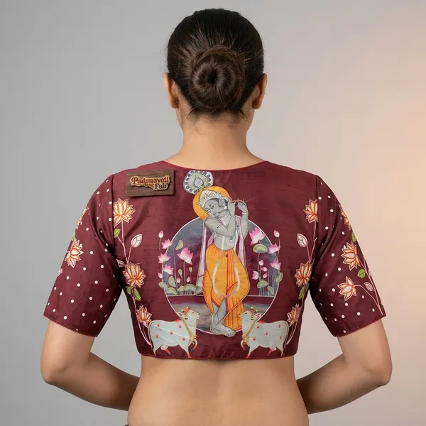 Brown_Mulberry_Silk_Aviary_Floral_Embroidered_Blouse_For_Women