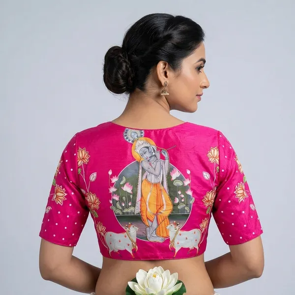 Pink_Mulberry_Silk_Aviary_Floral_Embroidered_Blouse_For_Women