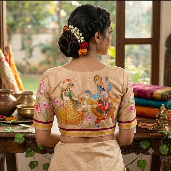 Cream_Cotton_Silk_Hand-Painted_Scoop_Neck_Choli_For_Women
