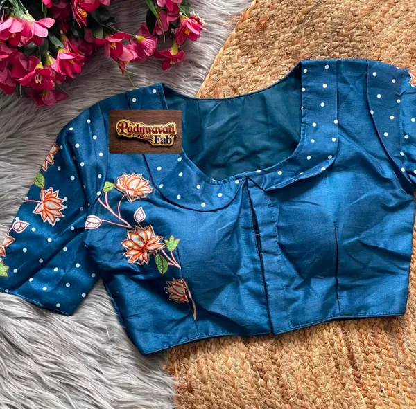 Sky_Blue_Mulberry_Silk_Aviary_Floral_Embroidered_Blouse_For_Women