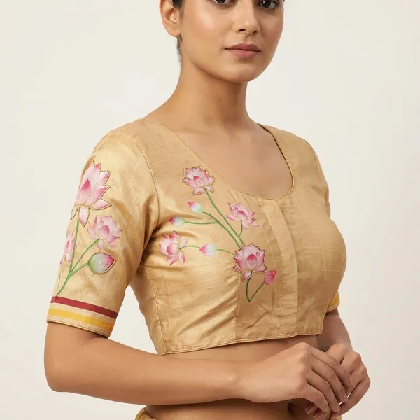 Cream_Cotton_Silk_Hand-Painted_Scoop_Neck_Choli_For_Women