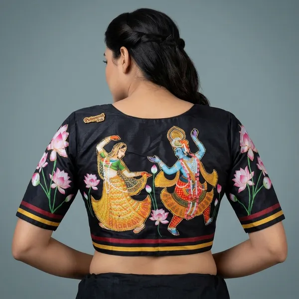 Black_Cotton_Silk_Hand-Painted_Scoop_Neck_Choli_For_Women