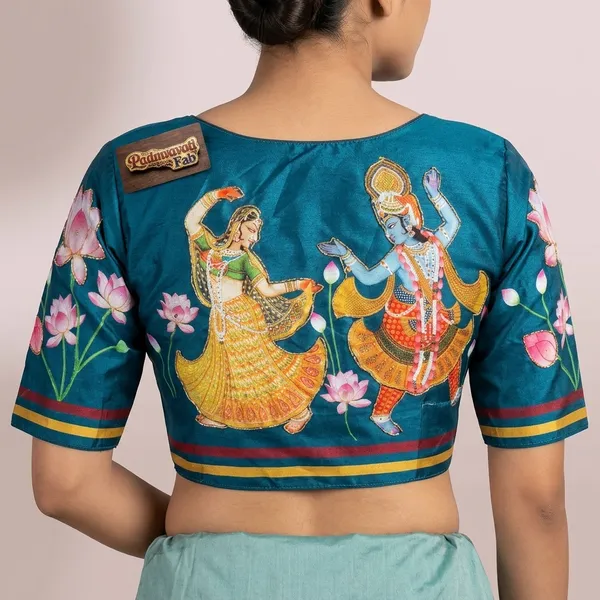 Blue_Cotton_Silk_Hand-Painted_Scoop_Neck_Choli_For_Women