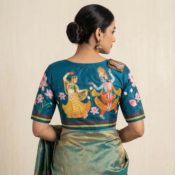 Blue_Cotton_Silk_Hand-Painted_Scoop_Neck_Choli_For_Women