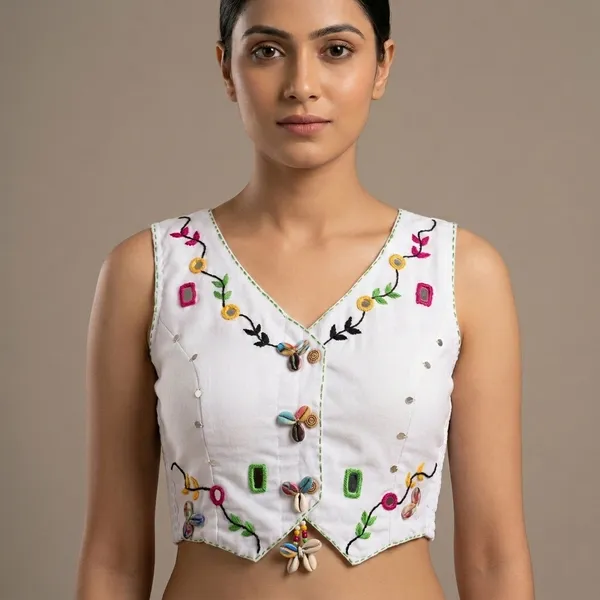 White_Cotton_Sleeveless_Mirror_Work_Vest_Blouse_For_Women