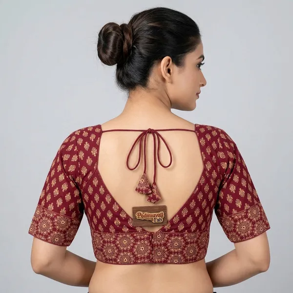 Maroon_Cotton_Deep_Back_Block_Print_Blouse_For_Women
