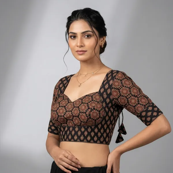 Black_Cotton_Deep_Back_Block_Print_Blouse_For_Women
