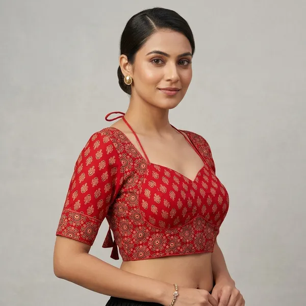 Red_Cotton_Deep_Back_Block_Print_Blouse_For_Women