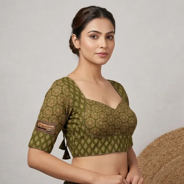 Green_Cotton_Deep_Back_Block_Print_Blouse_For_Women