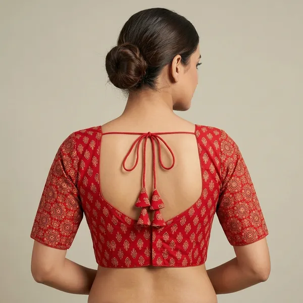 Red_Cotton_Deep_Back_Block_Print_Blouse_For_Women