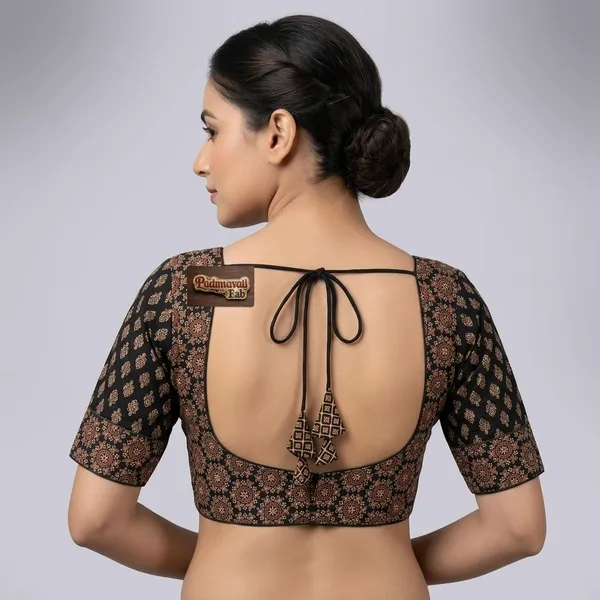 Black_Cotton_Deep_Back_Block_Print_Blouse_For_Women