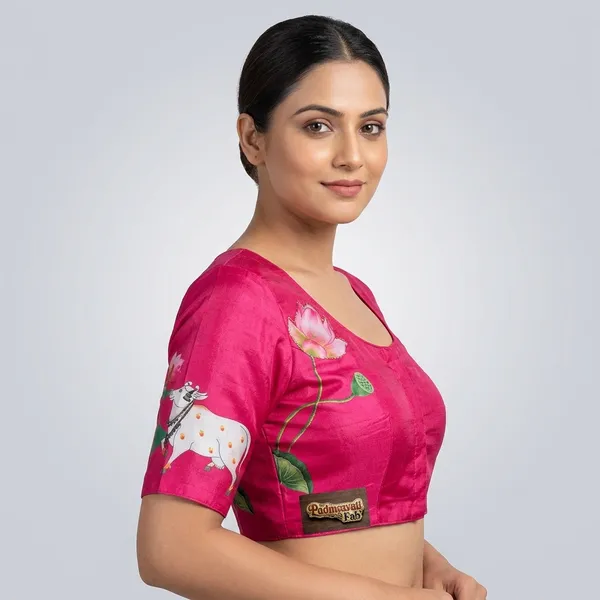 Pink_Tussar_Silk_Pichwai_Print_Ethnic_Blouse_For_Women