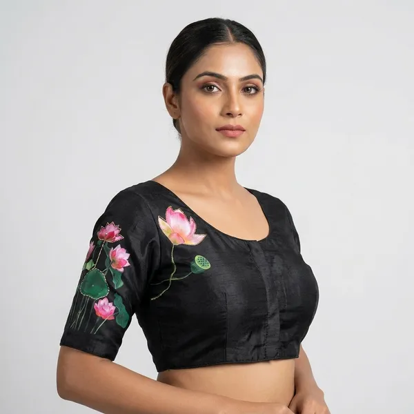 Black_Tussar_Silk_Pichwai_Print_Ethnic_Blouse_For_Women