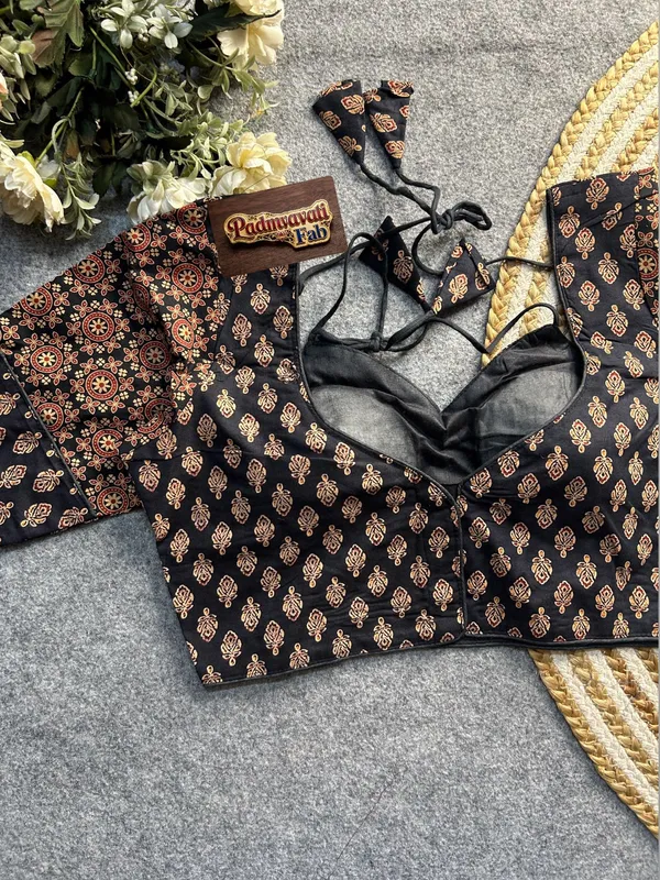 Black_Cotton_Deep_Back_Block_Print_Blouse_For_Women