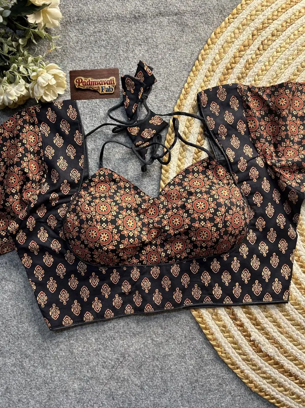 Black_Cotton_Deep_Back_Block_Print_Blouse_For_Women