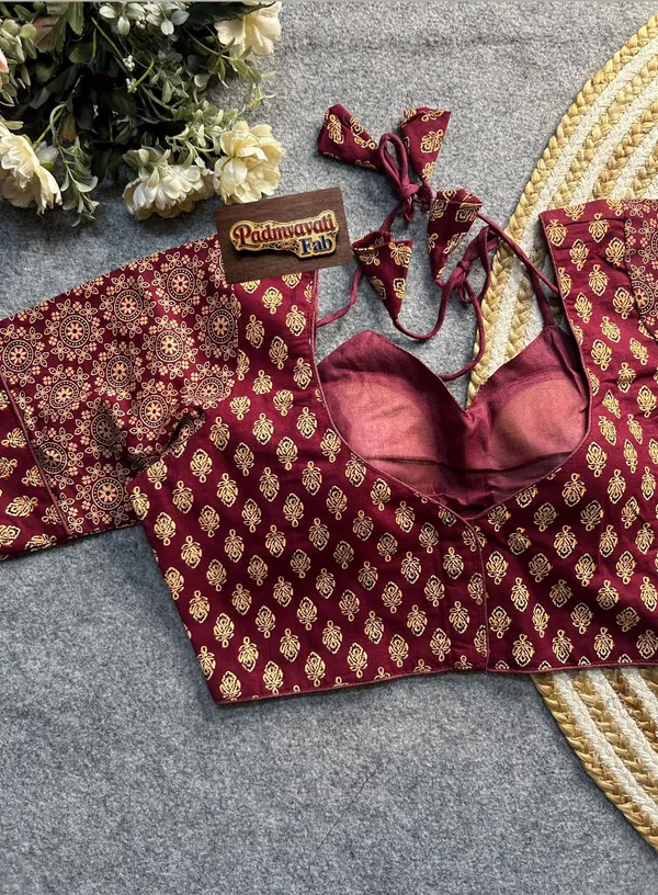 Maroon_Cotton_Deep_Back_Block_Print_Blouse_For_Women